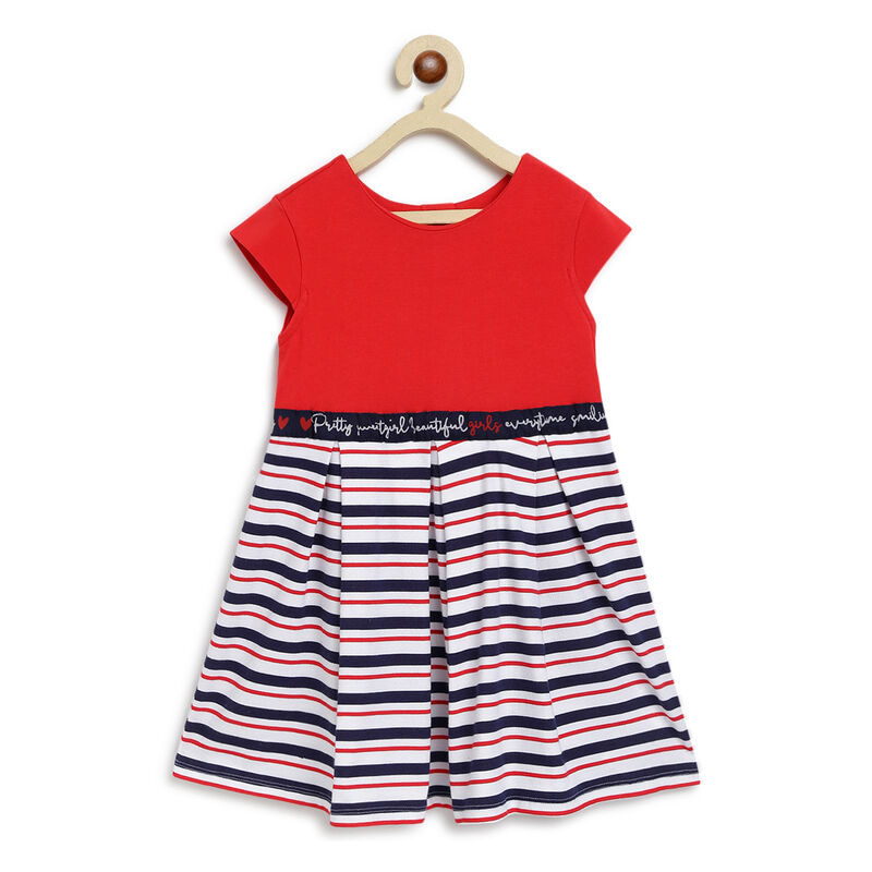 Girls Red Striped Short Sleeve Dress image number null